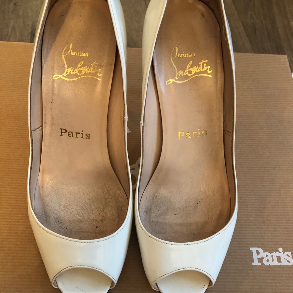 Christian louboutin patent leather peep toe pumps